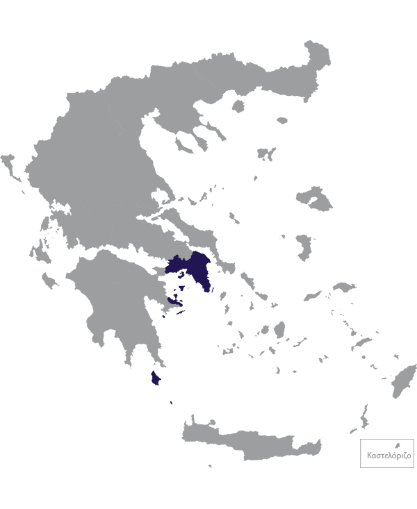 Landkaart Griekenland grijs met periferie Attica donkerblauw op transparante achtergrond - 600 * 733 pixels